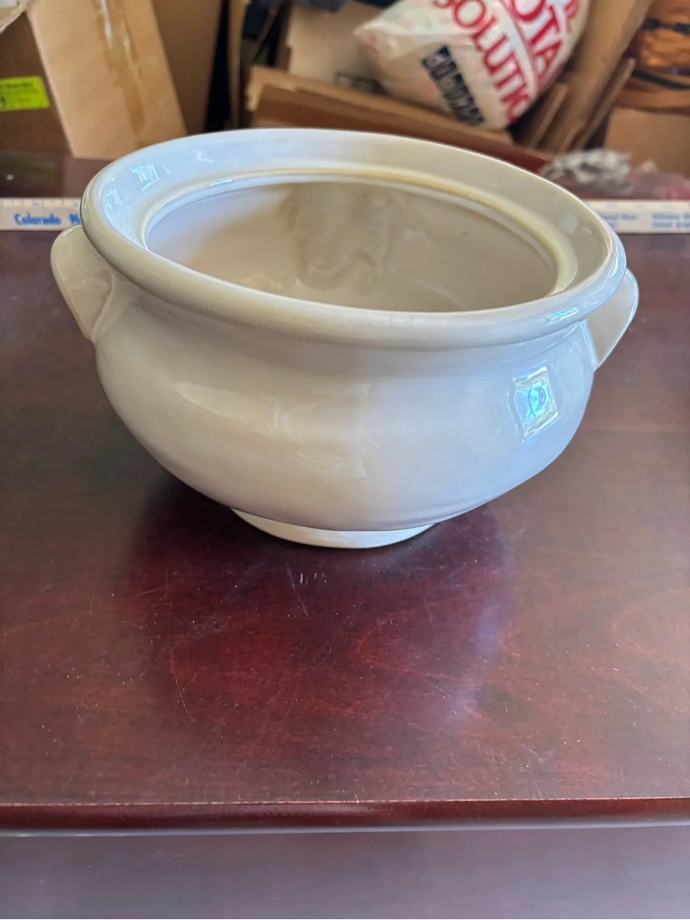 Vintage NWT Pottery Barn Covered Serving Bowl White Ceramic Pomegranate Fruit